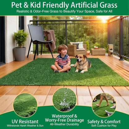 Artificial Grass Outdoor Rug - 5FT x 8FT Fake Grass for Dogs - Patio Balcony Turf Mat - 20mm Pile Height with Drain Hole
