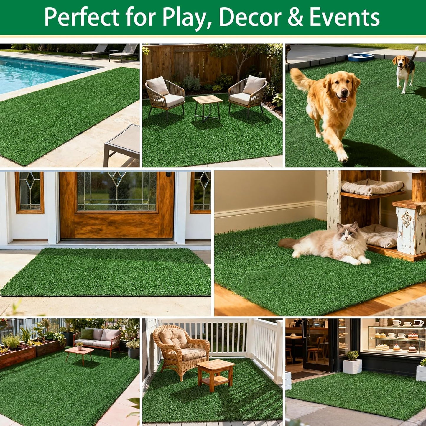 Artificial Grass Outdoor Rug - 5FT x 8FT Fake Grass for Dogs - Patio Balcony Turf Mat - 20mm Pile Height with Drain Hole
