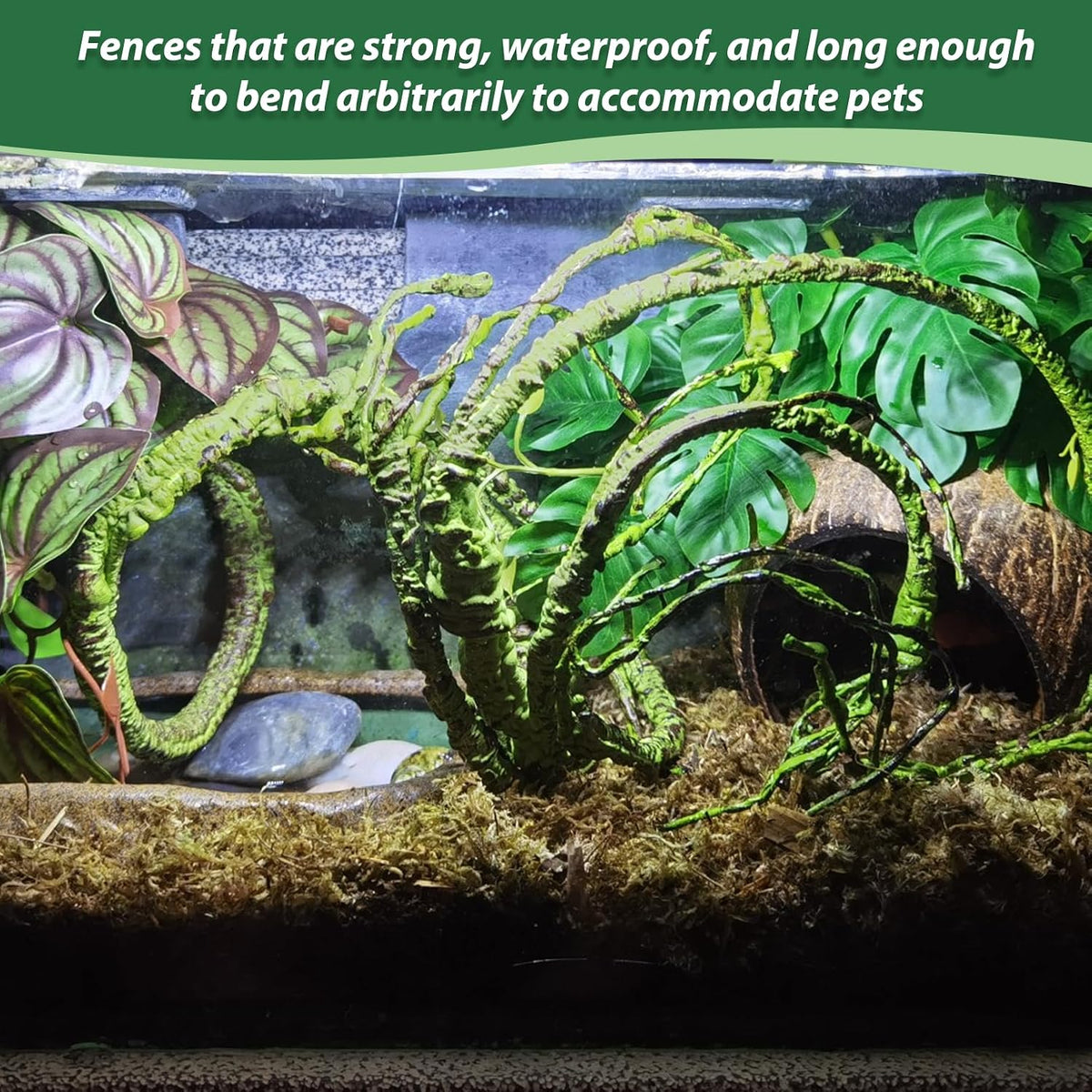 Flexible Bend-A-Branch Jungle Vines Pet Habitat Decor Reptile Plants Terrarium for Lizard, Frogs, Snakes and More Reptiles Climbing (Fat: 43.31 x 0.79 Inch)