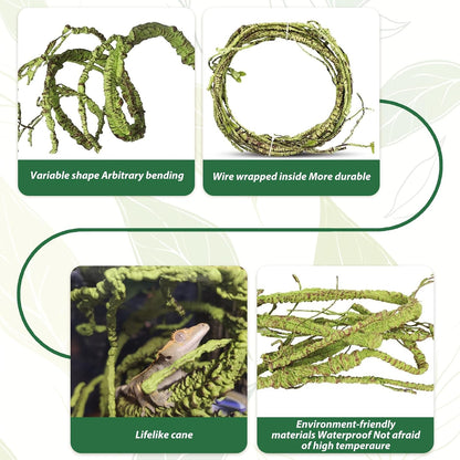 Flexible Bend-A-Branch Jungle Vines Pet Habitat Decor Reptile Plants Terrarium for Lizard, Frogs, Snakes and More Reptiles Climbing (Fat: 43.31 x 0.79 Inch)