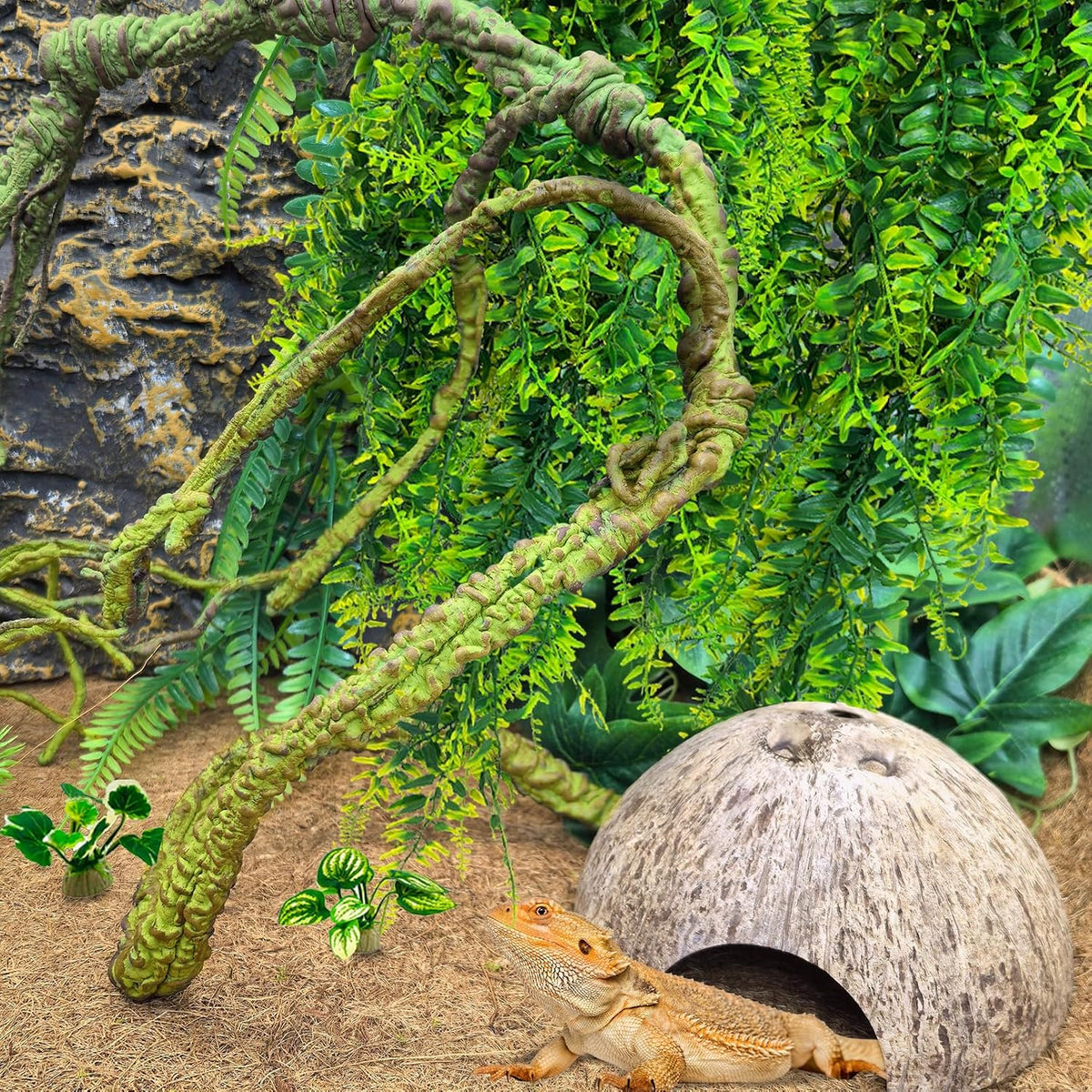 Flexible Bend-A-Branch Jungle Vines Pet Habitat Decor Reptile Plants Terrarium for Lizard, Frogs, Snakes and More Reptiles Climbing (Fat: 43.31 x 0.79 Inch)