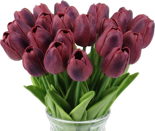 Real Touch Purple Tulips 24PCS Artificial Flowers for Decoraion Fake Tulips Purple Flowers Floral Arrangements Faux Tulip Decor for Table Home Decor Baby Shower Centerpieces