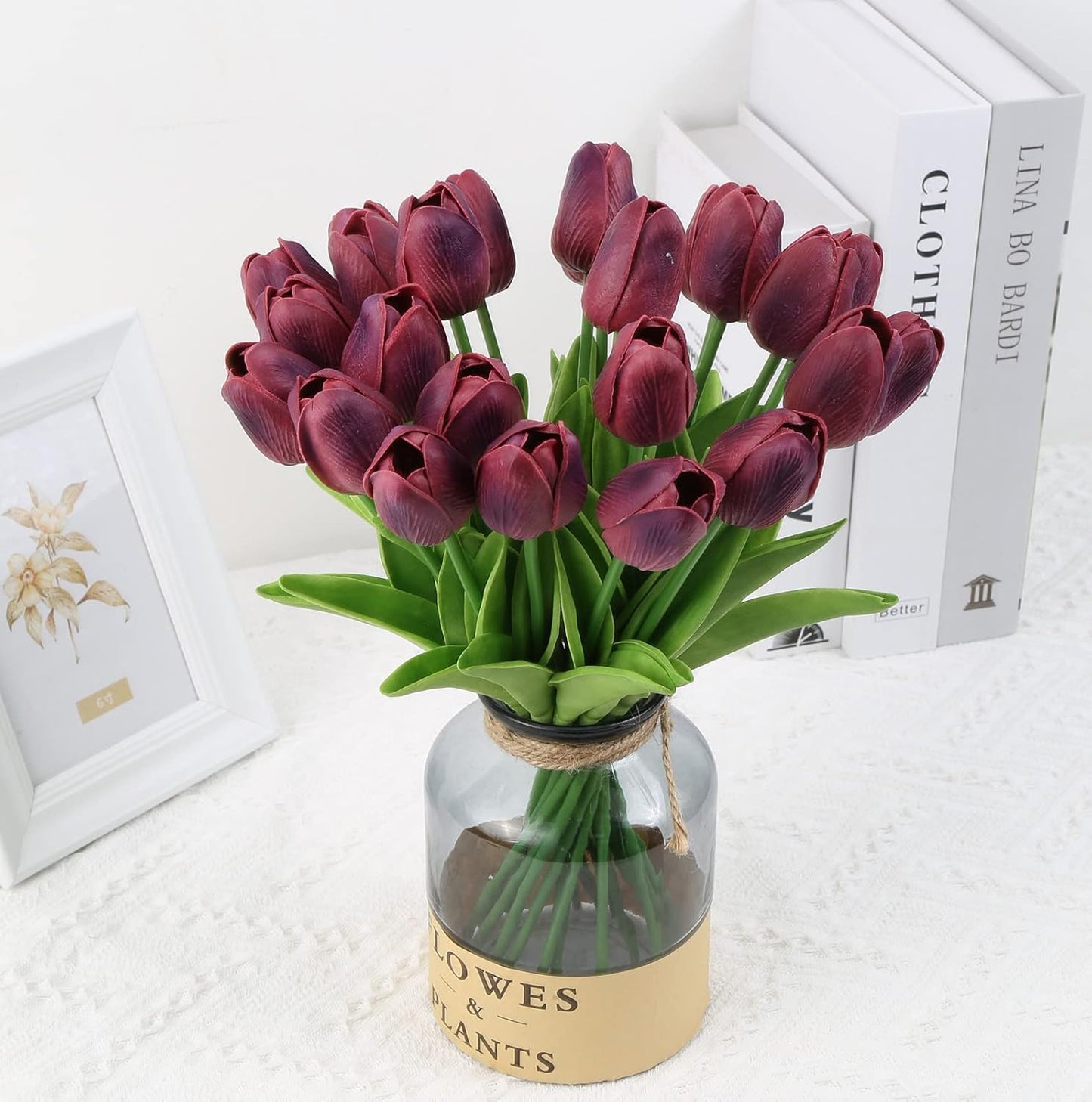 Real Touch Purple Tulips 24PCS Artificial Flowers for Decoraion Fake Tulips Purple Flowers Floral Arrangements Faux Tulip Decor for Table Home Decor Baby Shower Centerpieces