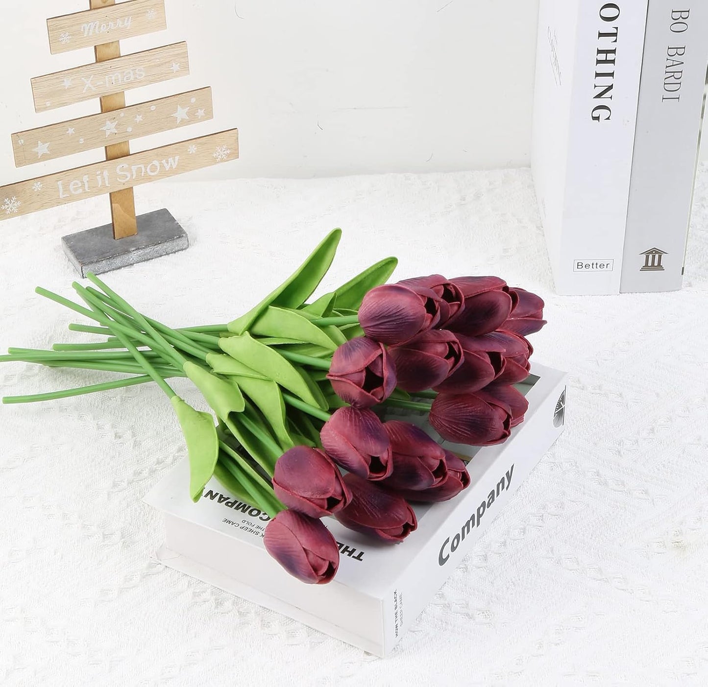 Real Touch Purple Tulips 24PCS Artificial Flowers for Decoraion Fake Tulips Purple Flowers Floral Arrangements Faux Tulip Decor for Table Home Decor Baby Shower Centerpieces