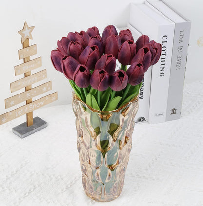 Real Touch Purple Tulips 24PCS Artificial Flowers for Decoraion Fake Tulips Purple Flowers Floral Arrangements Faux Tulip Decor for Table Home Decor Baby Shower Centerpieces