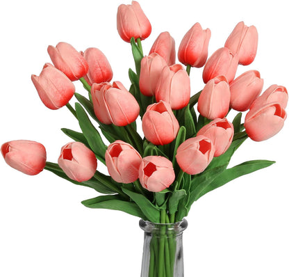 Real Touch Purple Tulips 24PCS Artificial Flowers for Decoraion Fake Tulips Purple Flowers Floral Arrangements Faux Tulip Decor for Table Home Decor Baby Shower Centerpieces