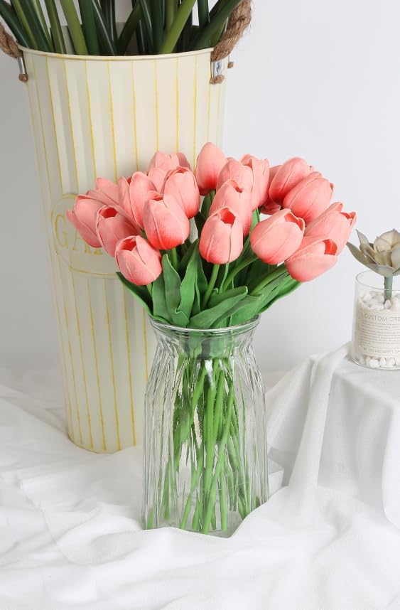 Real Touch Purple Tulips 24PCS Artificial Flowers for Decoraion Fake Tulips Purple Flowers Floral Arrangements Faux Tulip Decor for Table Home Decor Baby Shower Centerpieces