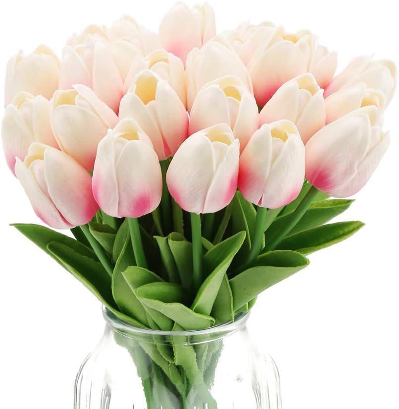 Real Touch Purple Tulips 24PCS Artificial Flowers for Decoraion Fake Tulips Purple Flowers Floral Arrangements Faux Tulip Decor for Table Home Decor Baby Shower Centerpieces