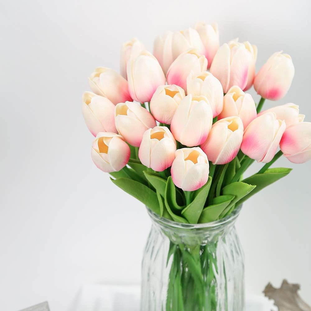 Real Touch Purple Tulips 24PCS Artificial Flowers for Decoraion Fake Tulips Purple Flowers Floral Arrangements Faux Tulip Decor for Table Home Decor Baby Shower Centerpieces