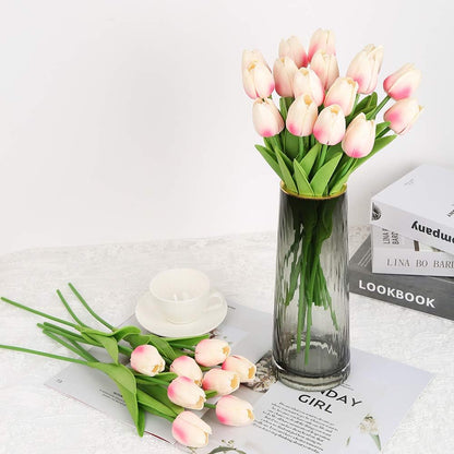 Real Touch Purple Tulips 24PCS Artificial Flowers for Decoraion Fake Tulips Purple Flowers Floral Arrangements Faux Tulip Decor for Table Home Decor Baby Shower Centerpieces
