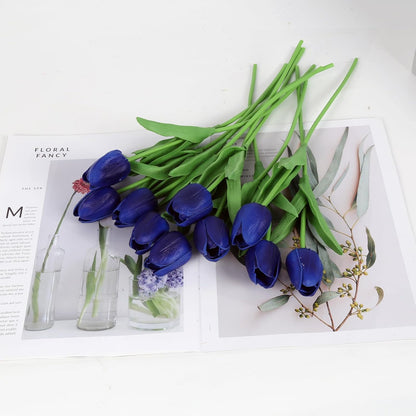 Real Touch Purple Tulips 24PCS Artificial Flowers for Decoraion Fake Tulips Purple Flowers Floral Arrangements Faux Tulip Decor for Table Home Decor Baby Shower Centerpieces