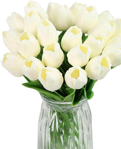 Real Touch Purple Tulips 24PCS Artificial Flowers for Decoraion Fake Tulips Purple Flowers Floral Arrangements Faux Tulip Decor for Table Home Decor Baby Shower Centerpieces