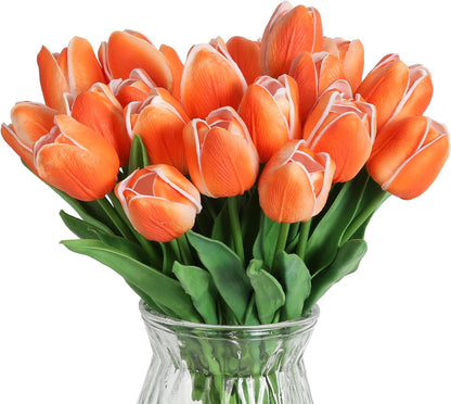 Real Touch Purple Tulips 24PCS Artificial Flowers for Decoraion Fake Tulips Purple Flowers Floral Arrangements Faux Tulip Decor for Table Home Decor Baby Shower Centerpieces