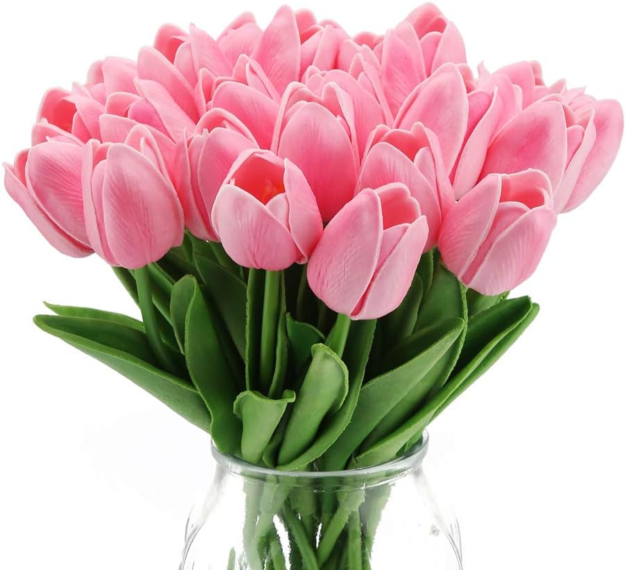 Real Touch Purple Tulips 24PCS Artificial Flowers for Decoraion Fake Tulips Purple Flowers Floral Arrangements Faux Tulip Decor for Table Home Decor Baby Shower Centerpieces