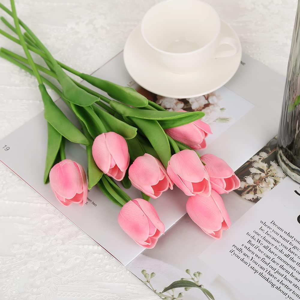 Real Touch Purple Tulips 24PCS Artificial Flowers for Decoraion Fake Tulips Purple Flowers Floral Arrangements Faux Tulip Decor for Table Home Decor Baby Shower Centerpieces