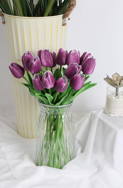Real Touch Purple Tulips 24PCS Artificial Flowers for Decoraion Fake Tulips Purple Flowers Floral Arrangements Faux Tulip Decor for Table Home Decor Baby Shower Centerpieces