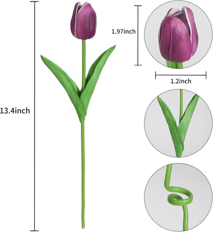 Real Touch Purple Tulips 24PCS Artificial Flowers for Decoraion Fake Tulips Purple Flowers Floral Arrangements Faux Tulip Decor for Table Home Decor Baby Shower Centerpieces