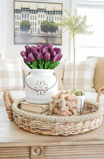 Real Touch Purple Tulips 24PCS Artificial Flowers for Decoraion Fake Tulips Purple Flowers Floral Arrangements Faux Tulip Decor for Table Home Decor Baby Shower Centerpieces
