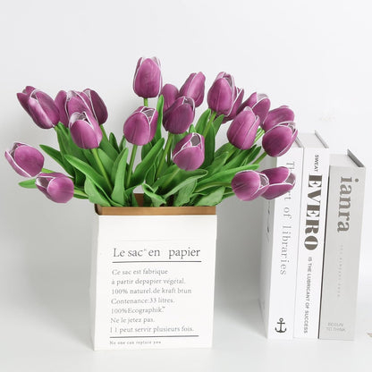 Real Touch Purple Tulips 24PCS Artificial Flowers for Decoraion Fake Tulips Purple Flowers Floral Arrangements Faux Tulip Decor for Table Home Decor Baby Shower Centerpieces