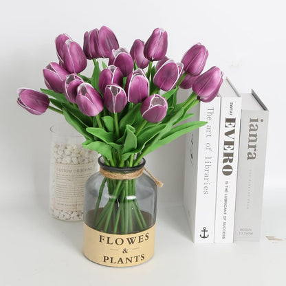 Real Touch Purple Tulips 24PCS Artificial Flowers for Decoraion Fake Tulips Purple Flowers Floral Arrangements Faux Tulip Decor for Table Home Decor Baby Shower Centerpieces