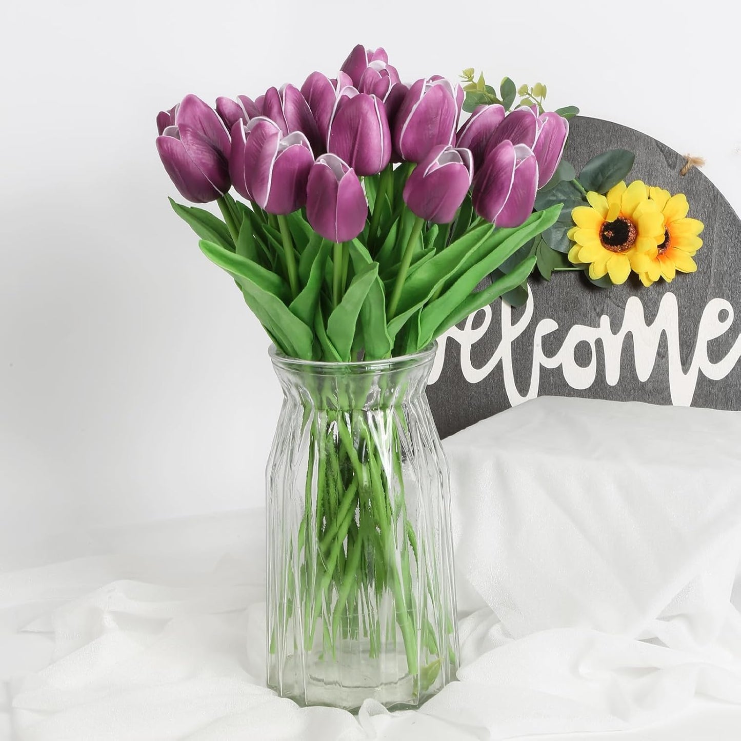 Real Touch Purple Tulips 24PCS Artificial Flowers for Decoraion Fake Tulips Purple Flowers Floral Arrangements Faux Tulip Decor for Table Home Decor Baby Shower Centerpieces