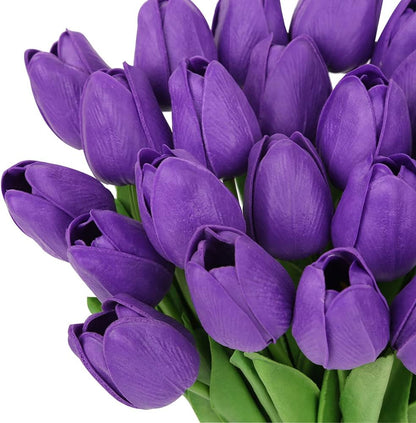Real Touch Purple Tulips 24PCS Artificial Flowers for Decoraion Fake Tulips Purple Flowers Floral Arrangements Faux Tulip Decor for Table Home Decor Baby Shower Centerpieces