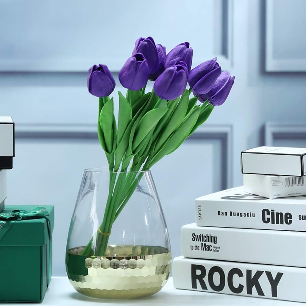 Real Touch Purple Tulips 24PCS Artificial Flowers for Decoraion Fake Tulips Purple Flowers Floral Arrangements Faux Tulip Decor for Table Home Decor Baby Shower Centerpieces