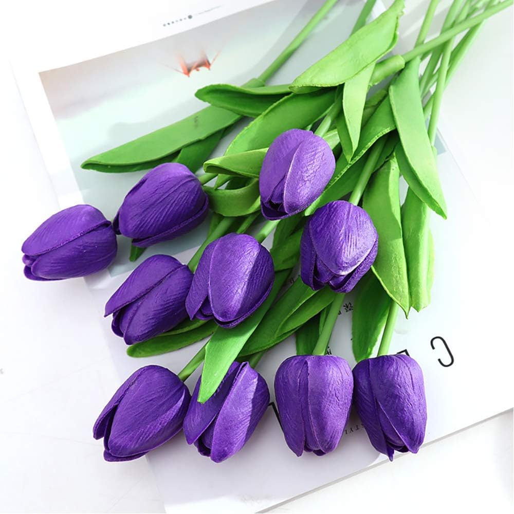 Real Touch Purple Tulips 24PCS Artificial Flowers for Decoraion Fake Tulips Purple Flowers Floral Arrangements Faux Tulip Decor for Table Home Decor Baby Shower Centerpieces
