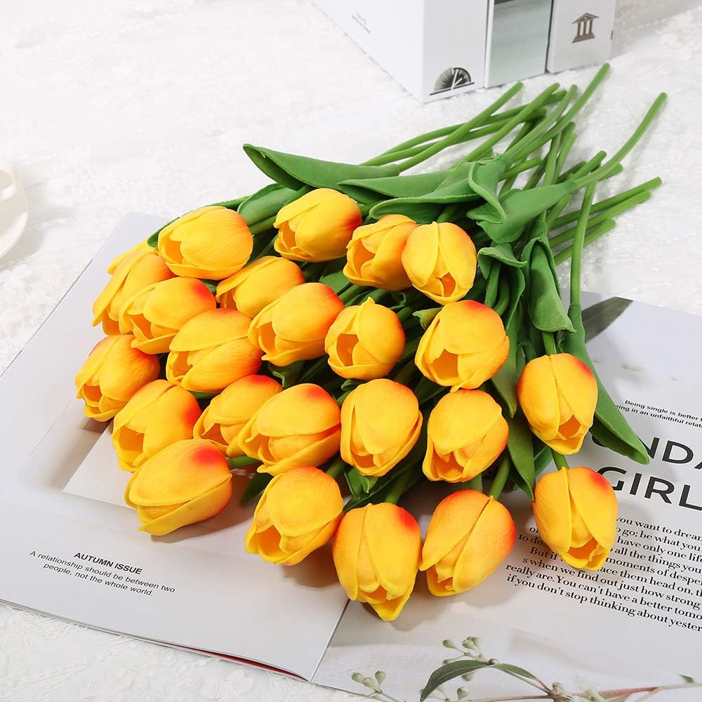 Real Touch Purple Tulips 24PCS Artificial Flowers for Decoraion Fake Tulips Purple Flowers Floral Arrangements Faux Tulip Decor for Table Home Decor Baby Shower Centerpieces