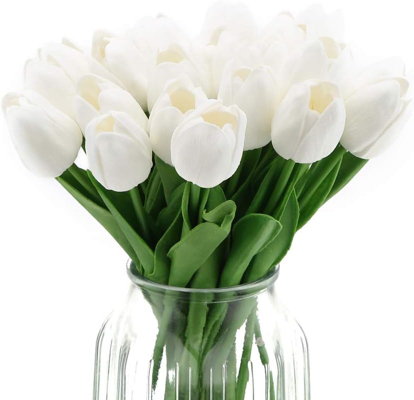 Real Touch Purple Tulips 24PCS Artificial Flowers for Decoraion Fake Tulips Purple Flowers Floral Arrangements Faux Tulip Decor for Table Home Decor Baby Shower Centerpieces