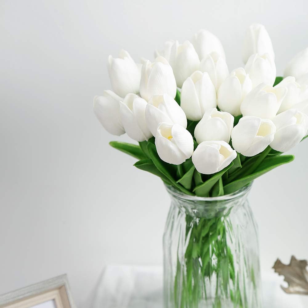 Real Touch Purple Tulips 24PCS Artificial Flowers for Decoraion Fake Tulips Purple Flowers Floral Arrangements Faux Tulip Decor for Table Home Decor Baby Shower Centerpieces