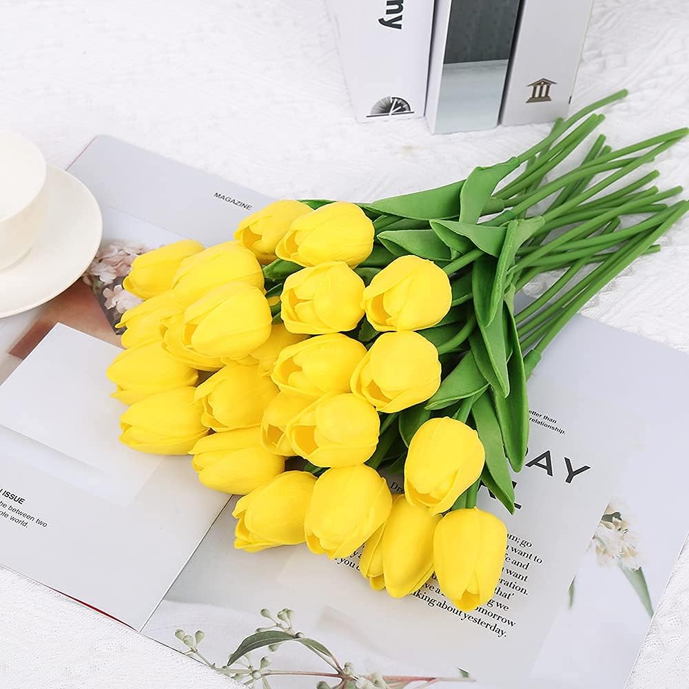 Real Touch Purple Tulips 24PCS Artificial Flowers for Decoraion Fake Tulips Purple Flowers Floral Arrangements Faux Tulip Decor for Table Home Decor Baby Shower Centerpieces