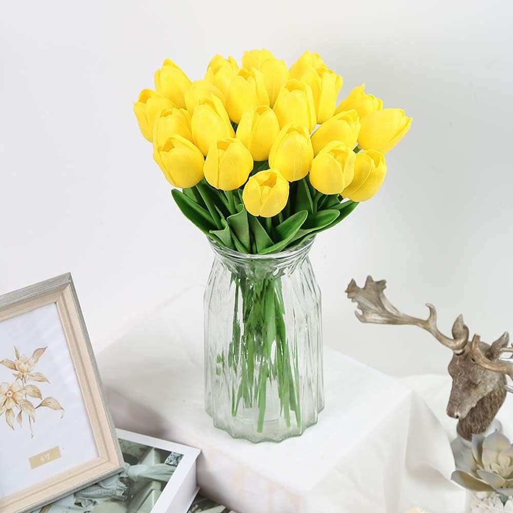 Real Touch Purple Tulips 24PCS Artificial Flowers for Decoraion Fake Tulips Purple Flowers Floral Arrangements Faux Tulip Decor for Table Home Decor Baby Shower Centerpieces