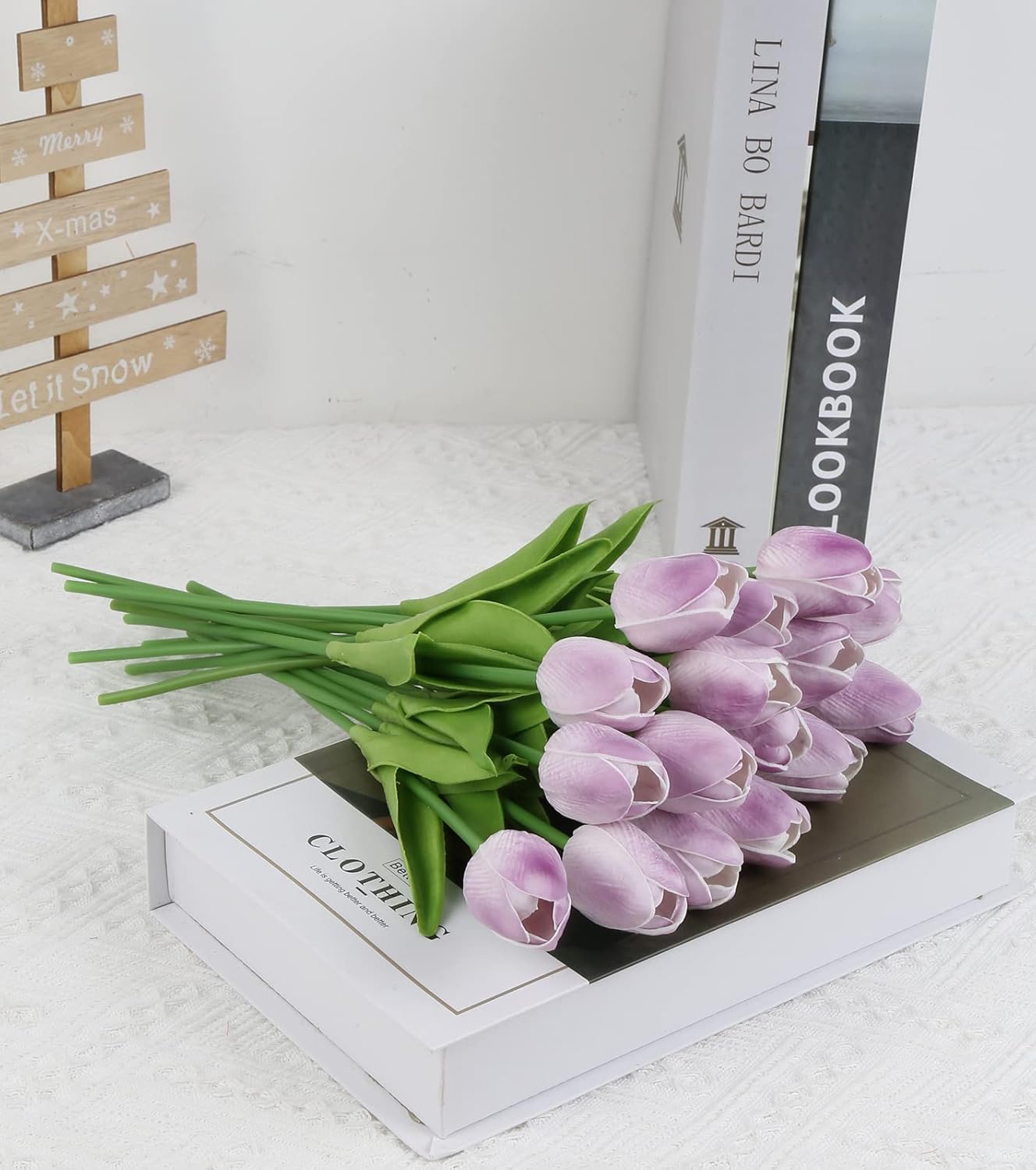 Real Touch Purple Tulips 24PCS Artificial Flowers for Decoraion Fake Tulips Purple Flowers Floral Arrangements Faux Tulip Decor for Table Home Decor Baby Shower Centerpieces