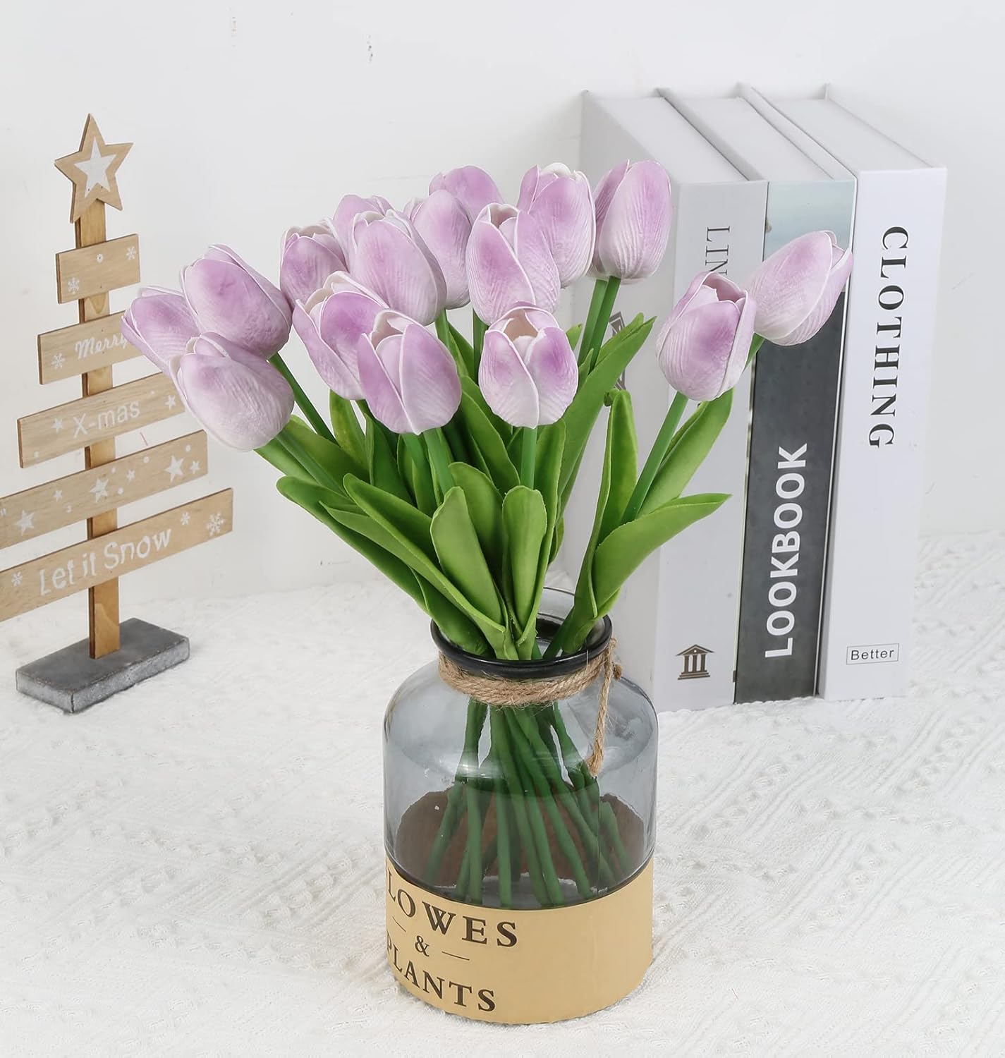 Real Touch Purple Tulips 24PCS Artificial Flowers for Decoraion Fake Tulips Purple Flowers Floral Arrangements Faux Tulip Decor for Table Home Decor Baby Shower Centerpieces