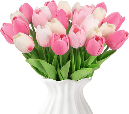 Real Touch Purple Tulips 24PCS Artificial Flowers for Decoraion Fake Tulips Purple Flowers Floral Arrangements Faux Tulip Decor for Table Home Decor Baby Shower Centerpieces