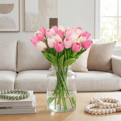 Real Touch Purple Tulips 24PCS Artificial Flowers for Decoraion Fake Tulips Purple Flowers Floral Arrangements Faux Tulip Decor for Table Home Decor Baby Shower Centerpieces