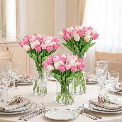 Real Touch Purple Tulips 24PCS Artificial Flowers for Decoraion Fake Tulips Purple Flowers Floral Arrangements Faux Tulip Decor for Table Home Decor Baby Shower Centerpieces