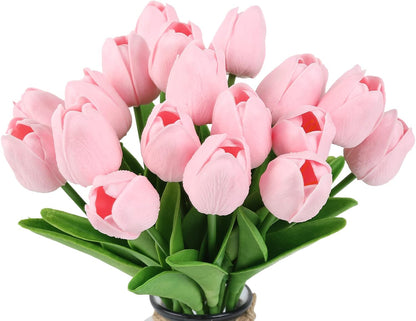 Real Touch Purple Tulips 24PCS Artificial Flowers for Decoraion Fake Tulips Purple Flowers Floral Arrangements Faux Tulip Decor for Table Home Decor Baby Shower Centerpieces