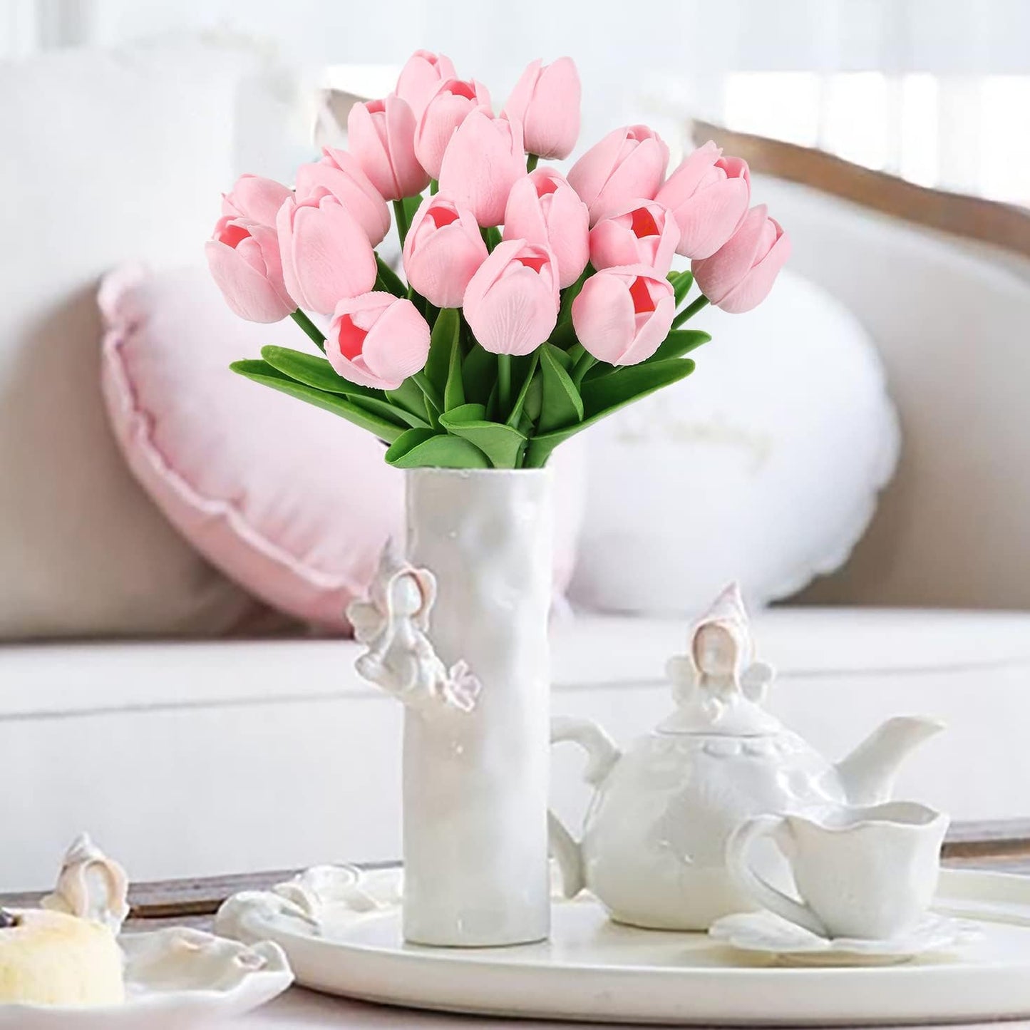 Real Touch Purple Tulips 24PCS Artificial Flowers for Decoraion Fake Tulips Purple Flowers Floral Arrangements Faux Tulip Decor for Table Home Decor Baby Shower Centerpieces