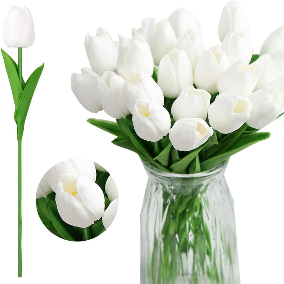 Real Touch Purple Tulips 24PCS Artificial Flowers for Decoraion Fake Tulips Purple Flowers Floral Arrangements Faux Tulip Decor for Table Home Decor Baby Shower Centerpieces