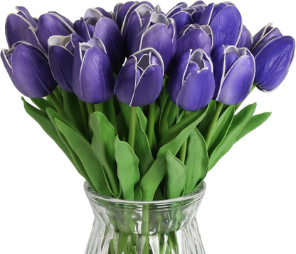 Real Touch Purple Tulips 24PCS Artificial Flowers for Decoraion Fake Tulips Purple Flowers Floral Arrangements Faux Tulip Decor for Table Home Decor Baby Shower Centerpieces