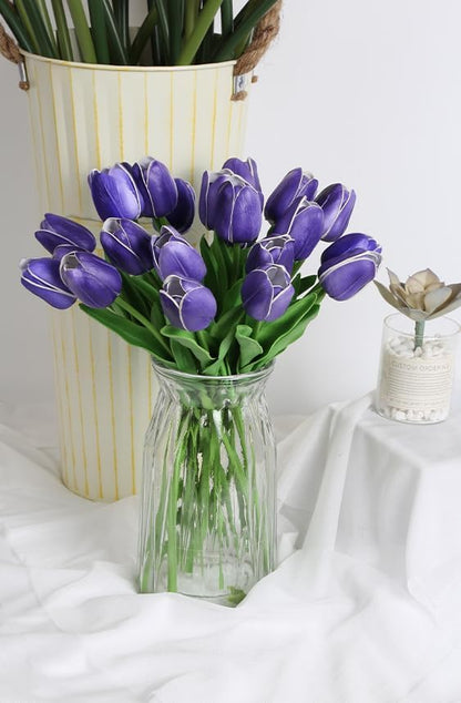 Real Touch Purple Tulips 24PCS Artificial Flowers for Decoraion Fake Tulips Purple Flowers Floral Arrangements Faux Tulip Decor for Table Home Decor Baby Shower Centerpieces