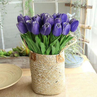 Real Touch Purple Tulips 24PCS Artificial Flowers for Decoraion Fake Tulips Purple Flowers Floral Arrangements Faux Tulip Decor for Table Home Decor Baby Shower Centerpieces