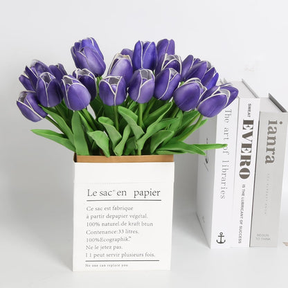 Real Touch Purple Tulips 24PCS Artificial Flowers for Decoraion Fake Tulips Purple Flowers Floral Arrangements Faux Tulip Decor for Table Home Decor Baby Shower Centerpieces