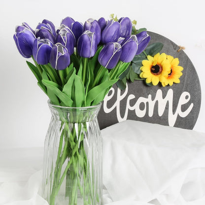 Real Touch Purple Tulips 24PCS Artificial Flowers for Decoraion Fake Tulips Purple Flowers Floral Arrangements Faux Tulip Decor for Table Home Decor Baby Shower Centerpieces