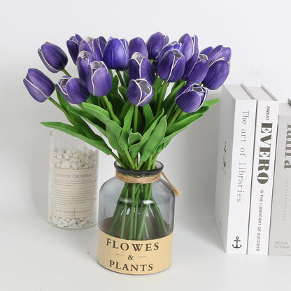 Real Touch Purple Tulips 24PCS Artificial Flowers for Decoraion Fake Tulips Purple Flowers Floral Arrangements Faux Tulip Decor for Table Home Decor Baby Shower Centerpieces