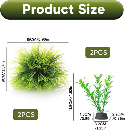 4 Pcs Silk Plants for Fish Tank, Realistic Aquarium Plants Live Decor with Weighted Base, Green Aquascaping Accessories for Betta Tanks, Reptile Terrariums, and Freshwater Setup