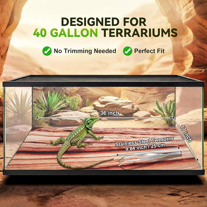 Reptile Carpet 2Pcs 40 Gallon, 36*17in Reptile Mat for Bearded Dragon Tank Accessories, Terrarium Liner Bedding Mat for Lizard, Gecko, Snake, Chameleons, Tortoise with Tweezers Feeding Tong