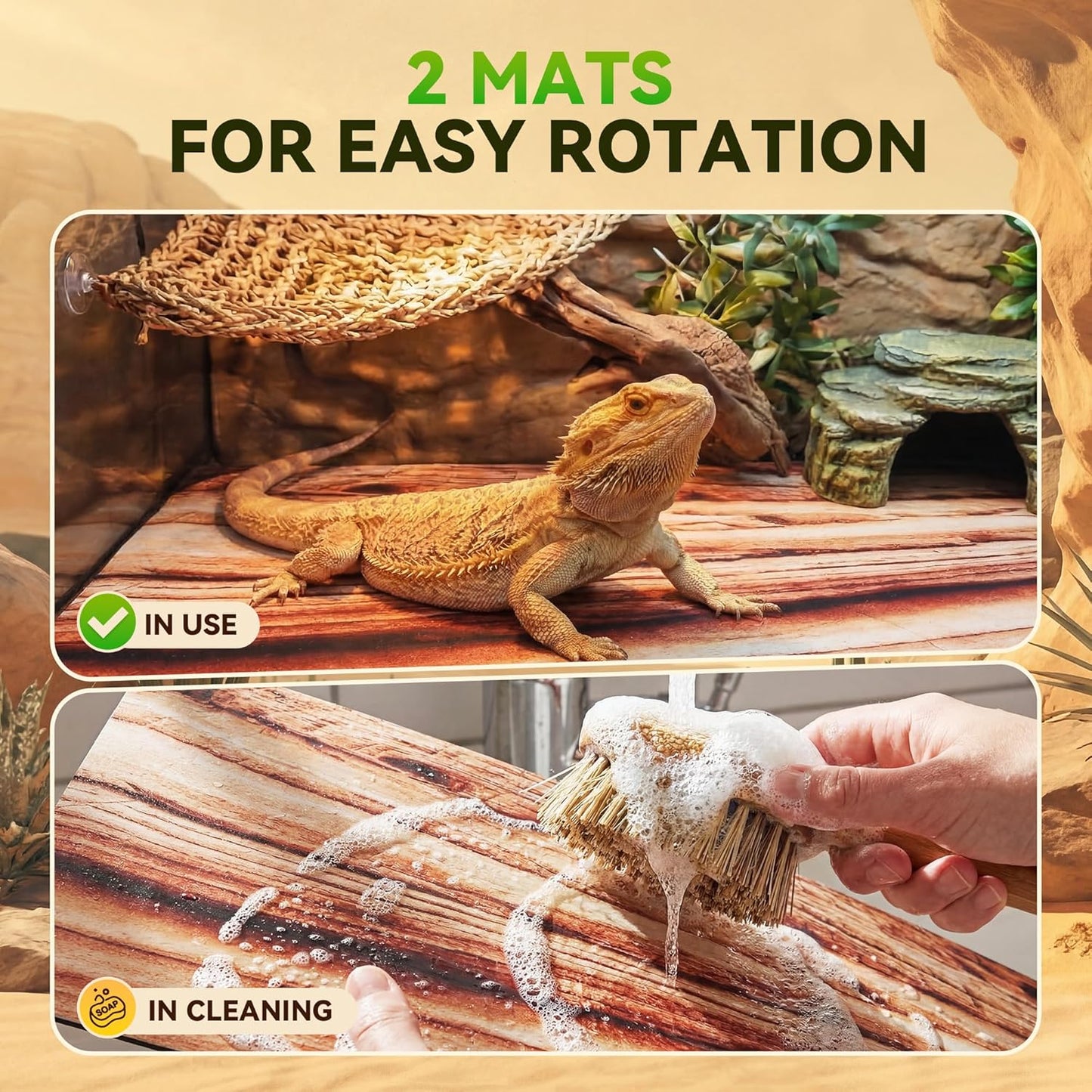Reptile Carpet 2Pcs 40 Gallon, 36*17in Reptile Mat for Bearded Dragon Tank Accessories, Terrarium Liner Bedding Mat for Lizard, Gecko, Snake, Chameleons, Tortoise with Tweezers Feeding Tong